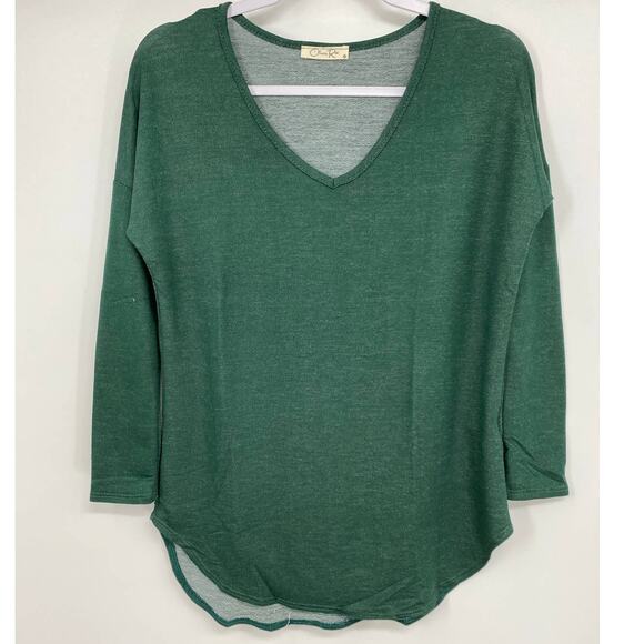 Olivia Rae Womens Green Soft Long Sleeve Vneck Shirt Top NEW Medium - Picture 1 of 9